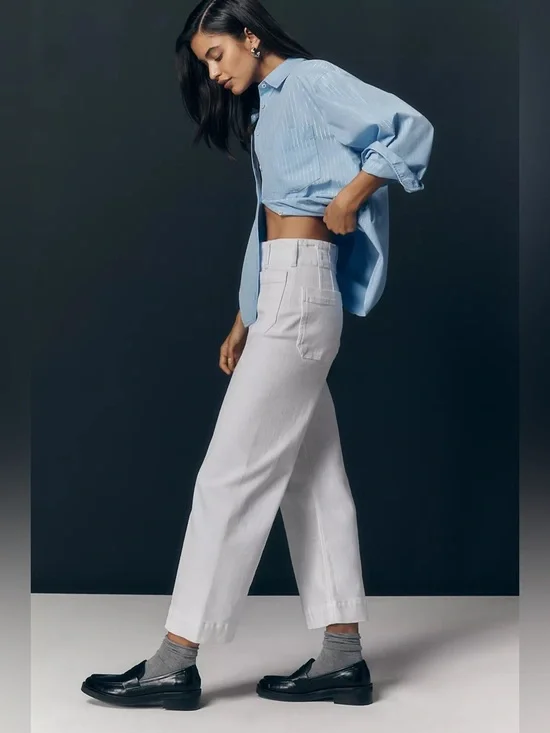 The Colette Crop Wide-Leg Jeans by Maeve White Size 29 Front Pockets EUC - Picture 2 of 13